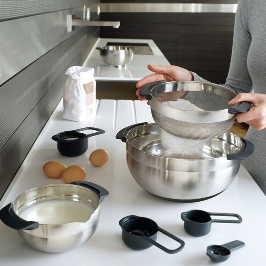 Nest 100 9 piece stacking bowl and measuring set, Brushed Stainless Steel